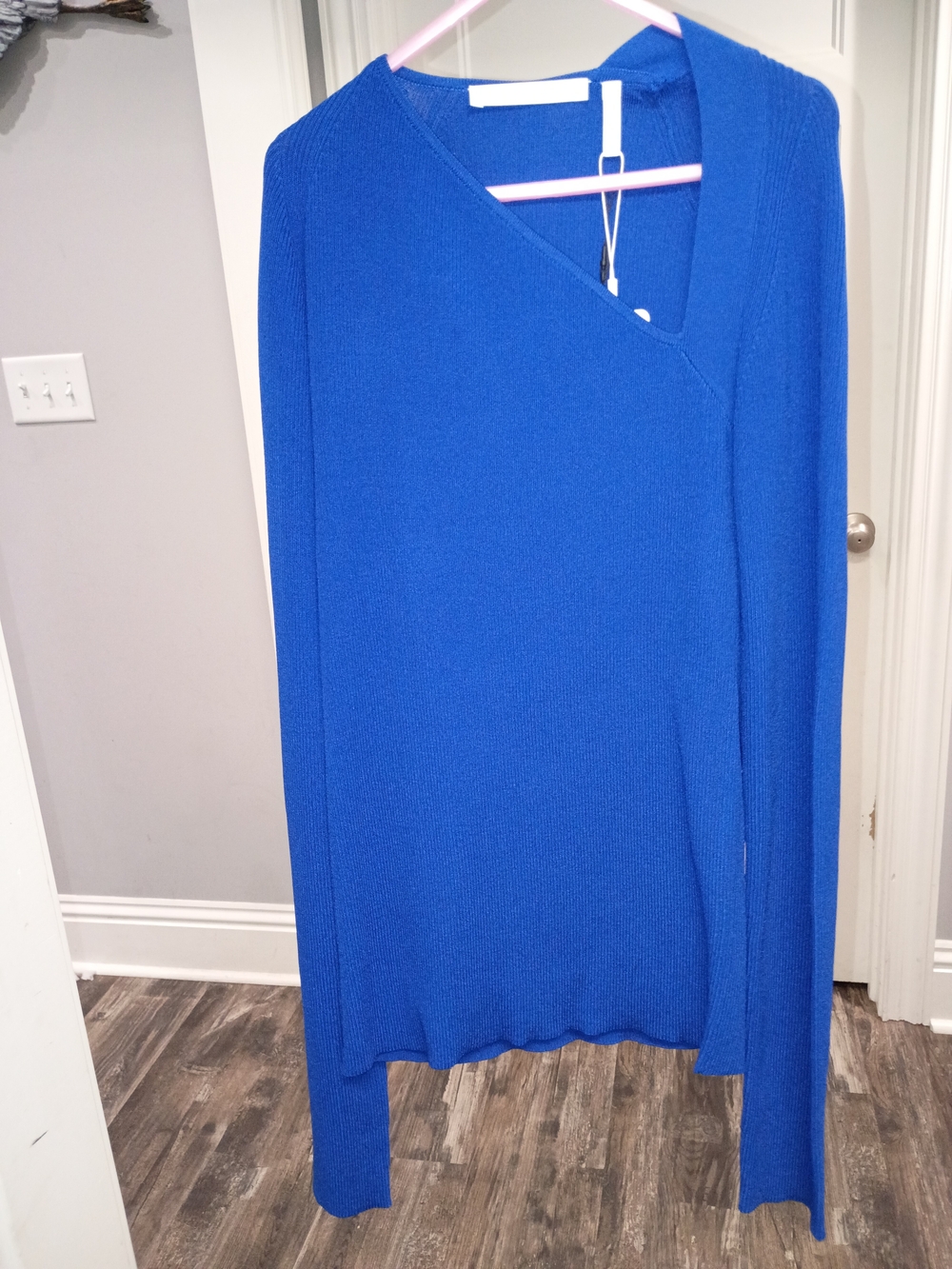 Helmut Lang Cobalt Blue Asymmetric V-Neck Sweater Women's Size XS New